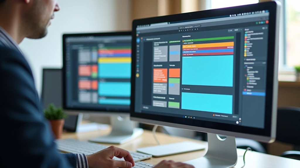 Écran d'ordinateur affichant une grille CSS avec colonnes flexibles et conteneurs imbriqués en couleurs distinctes