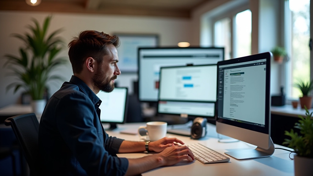 Espace de travail moderne dédié au design responsif avec stations de travail multiples et écrans affichant des mises en page