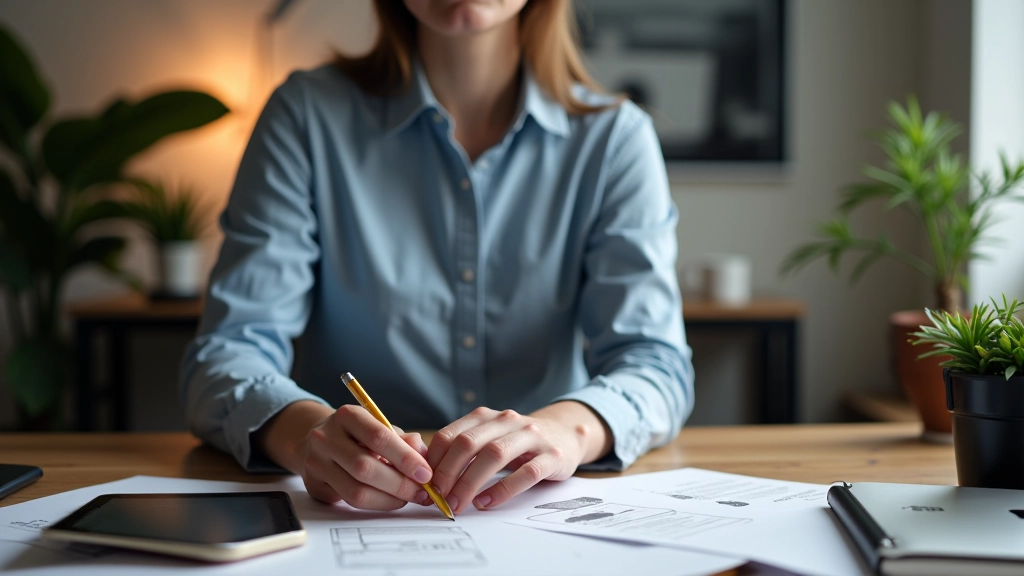 Mathieu Vandersmissen travaillant à son bureau avec du matériel de design et des ressources web, environnement studio modern, lumière naturelle